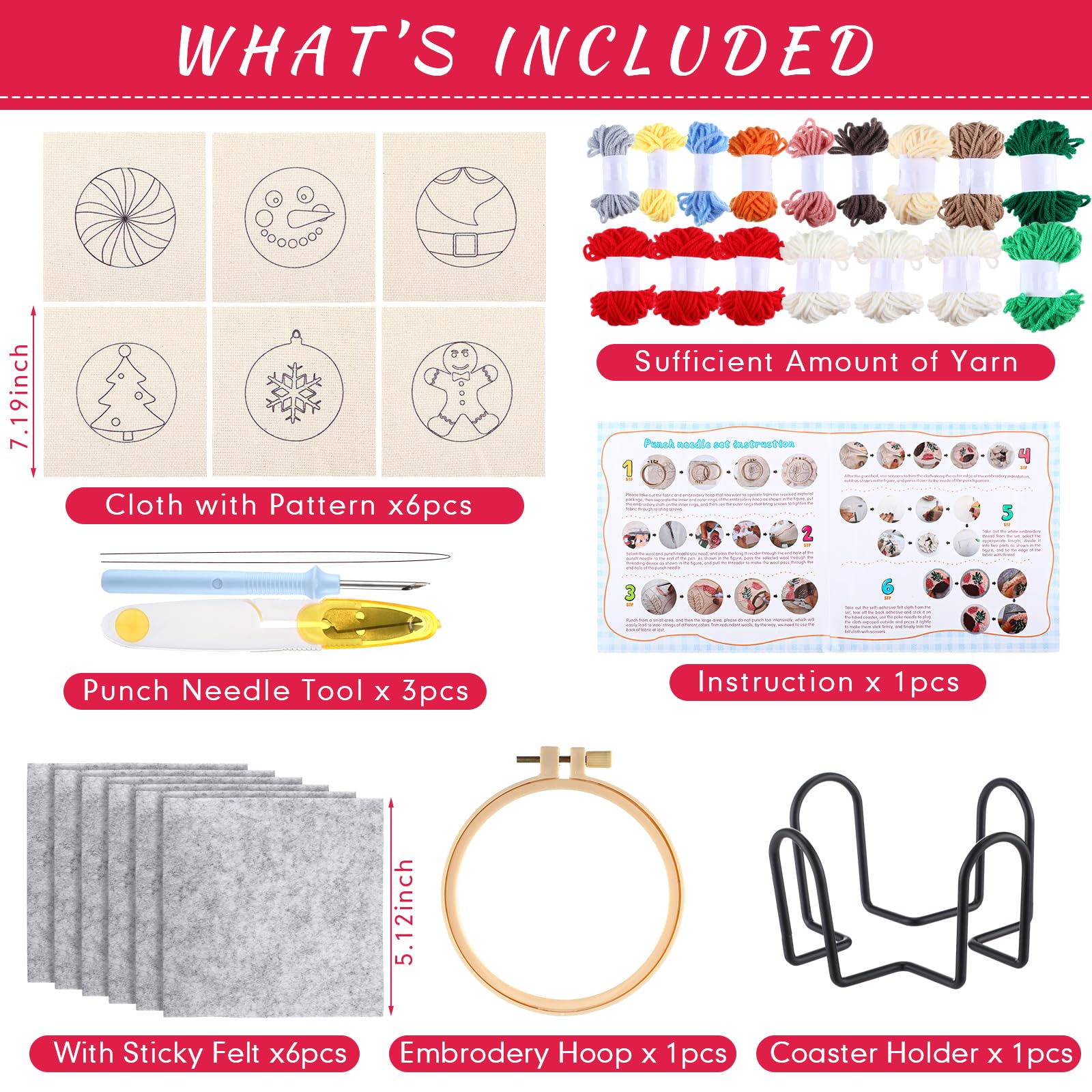 Amazon.com: Yaomiao 6 Pcs Christmas Punch Needle Coaster Kit